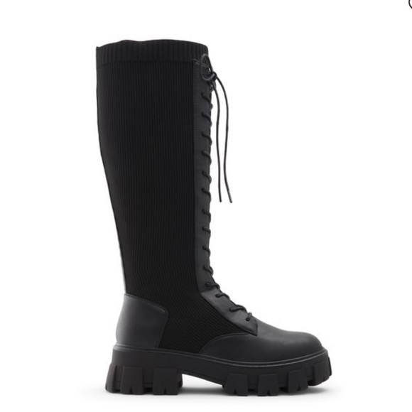 Black Lace Up Platform Chunky Boots Size 5.5 - Picture 5 of 9